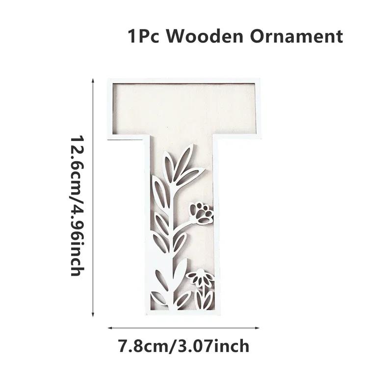 Wooden Alphabet Letters Wall Decor Set Engraved Floral Pattern Home Craft Ornaments Elegant Display for Living Room