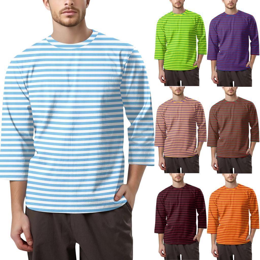 Мужская модная футболка с круглым вырезом и рукавом 3/4