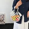 Fashion Leather Folding Tote Bag Foldable Woven Handbag Trendy Hollow Out Weave Bag  Storage
