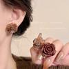 Винтажные серьги-гвоздики с красной розой Женские серьги Винтажные серьги с размытым цветком Серьги для темперамента