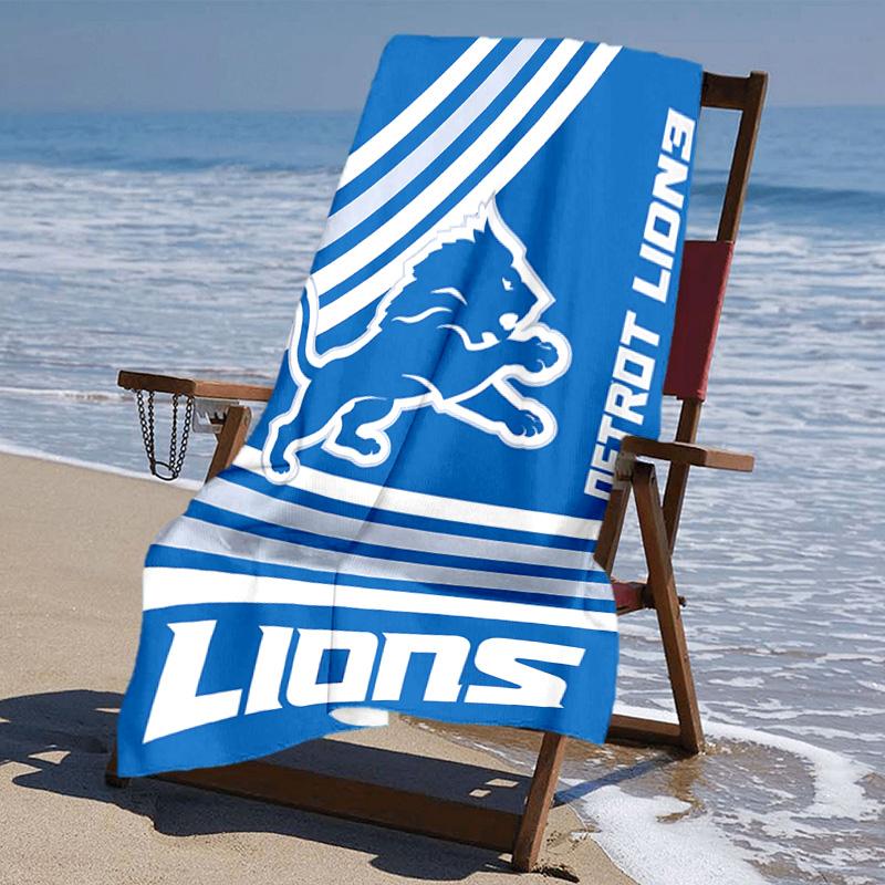 proof beach towel with Detroit Lions logo pattern - soft,absorbent,quick-drying,machine washable - perfect for swimming,camping,bathing