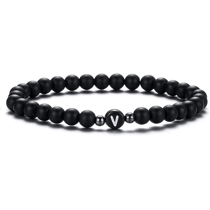 6MM Natural Frosted Agate Bracelet for Women Man Handmade Beaded Letter Bracelet Fashion 26 Letter Personality Couple Jewelry