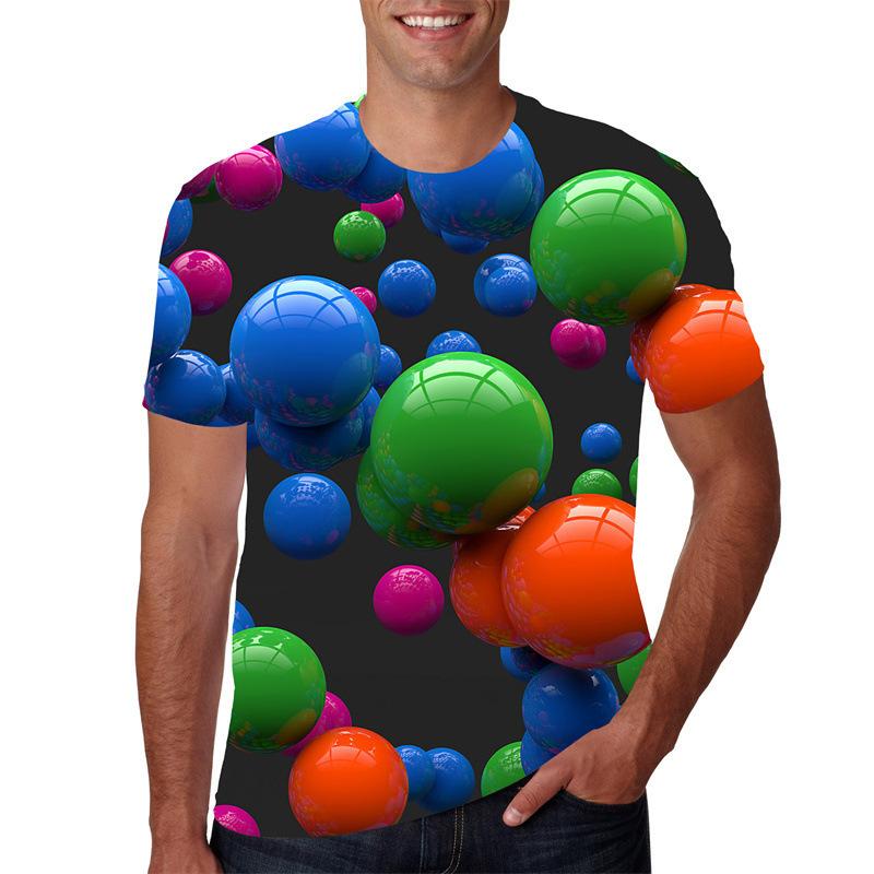 Летняя футболка с геометрическим ослепительным изображением, 3D цифровая печать, круглый вырез, мужская спортивная свободная 3D футболка