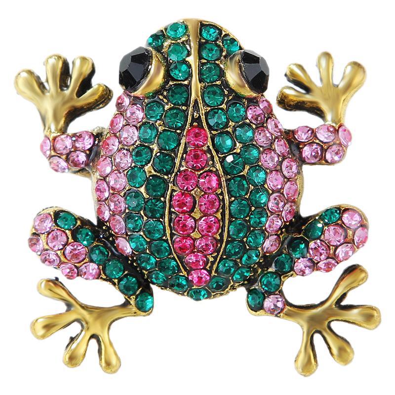 Модная винтажная мультяшная металлическая бриллиантовая брошь милая маленькая лягушка модные аксессуары для одежды булавка со стразами