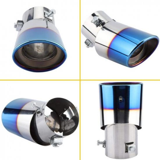 Blue Auto Round Rear Exhaust Pipe Tip Tail Stainless Accessories Muffler Steel