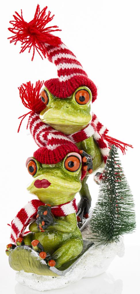 Christmas Frog Figurine on Skis 21cm