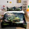 Frog resting on lotus leaf serene night Print Bedding Set 1 Duvet Cover 2 Pillowcases for Adult and Children Luxury Gift