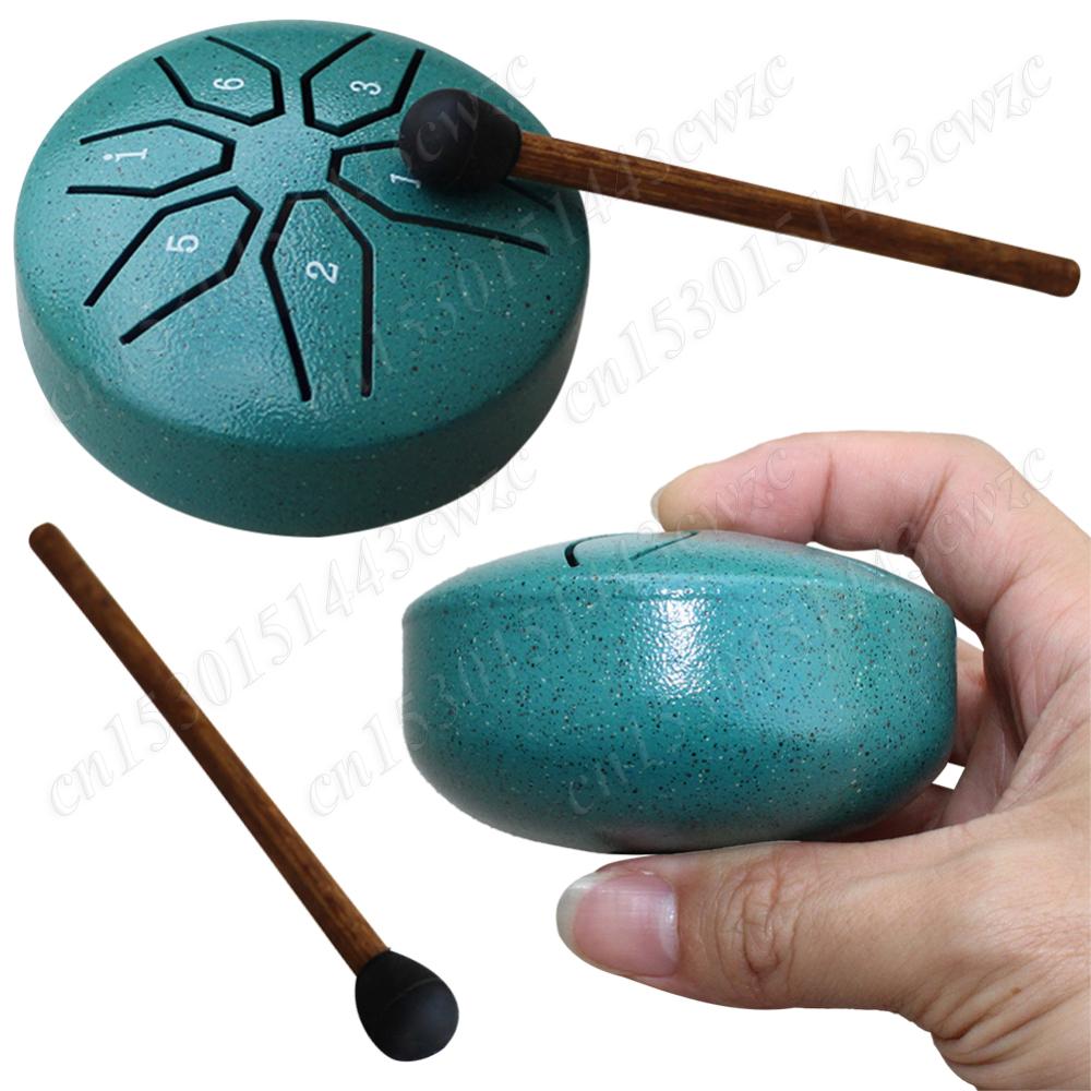 3 Inch 6-Tone Steel Tongue Drum Hand Pan Drums Sound Healing Instruments with Mallet Rain Drum Instrument for Yoga Meditation