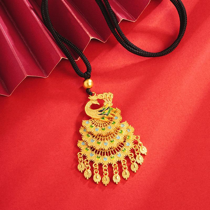Ethnic Style Enamel Peacock Opening Screen Retro Phoenix Dynamic Necklace Pendant