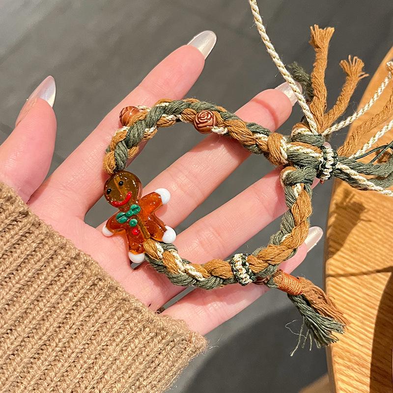Браслет «Пряничный человечек» на рождественскую елку: Милый мультяшный плетеный шнурок для девочек - Ретро и универсальное украшение для рук