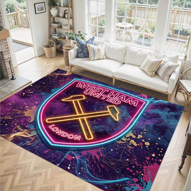 West Ham United Football Design Crystal Velvet Carpet Cozy Non?Slip Printed Rug For Bedroom Living Room Entrance