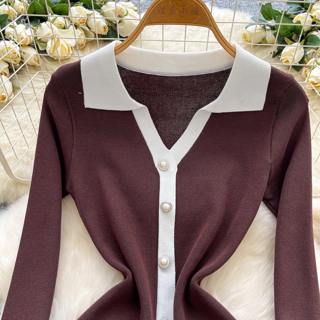 Шикарное элегантное платье из трикотажа с длинным рукавом и однобортной застежкой, элегантная корейская мода, платье Vestidos, женская одежда