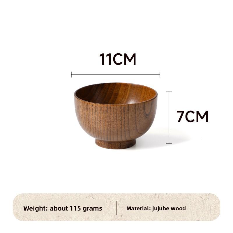 Natural Log Anti-scalding Instant Noodle Bowl Round Sour Jujube Wooden Bowl Household Chinese Children's Rice Bowl Soup Noodle Bowl