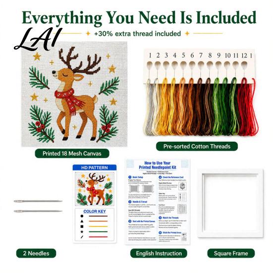 Christmas Stocking Embroidery DIY Needlepoint Kit Santa Snowman Stitch Holiday Cross Elk Patterns Theme Beginners Needlework Craft Kit for