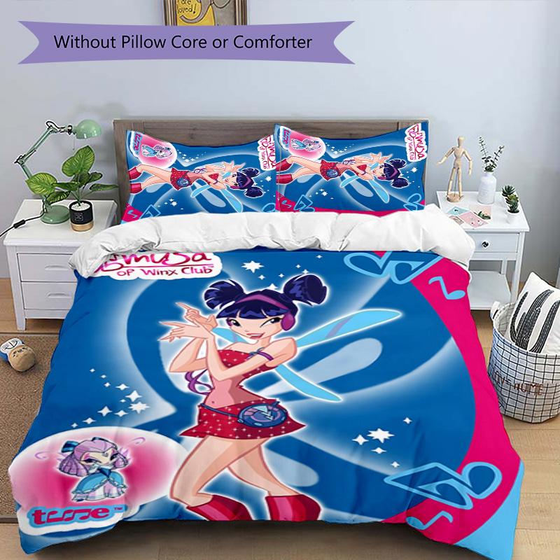 3pcs Winx Club Design Cover Set - HD Printed Bedding with 1 Cover and 2 Pillowcases - Perfect for Home and Dorm Decor