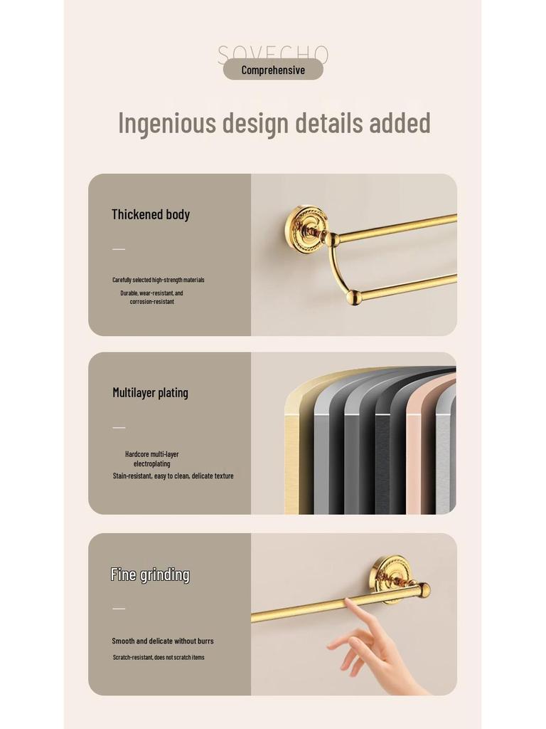 European Gold All-Copper Bathroom Towel Rack & Accessories Set