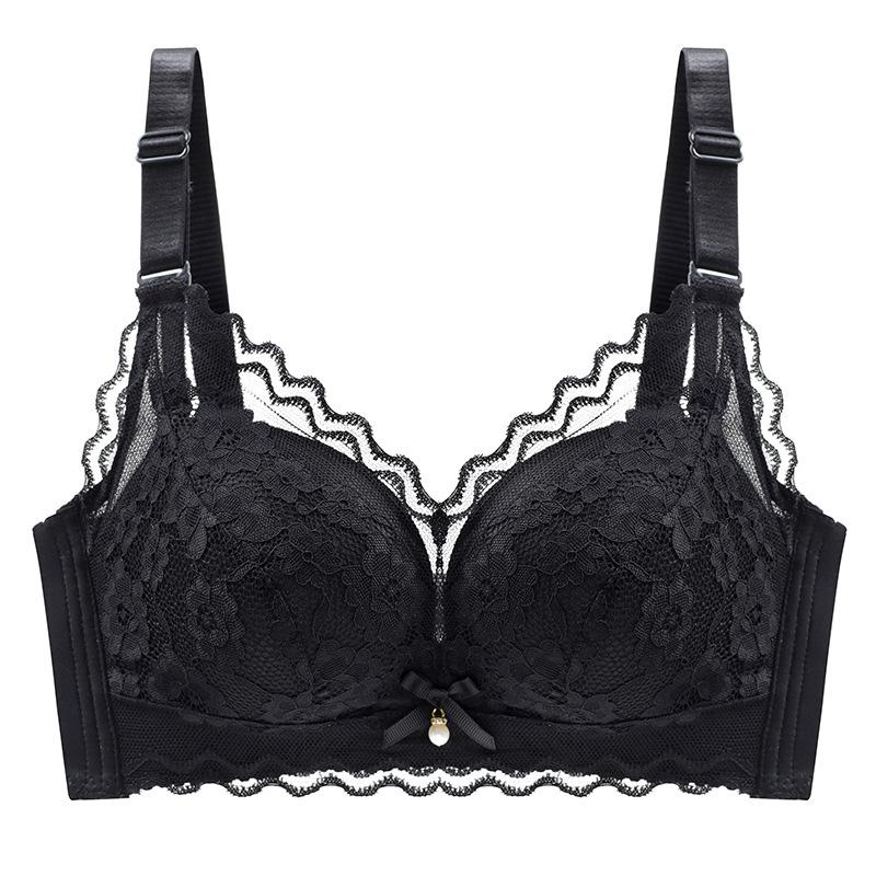 Lace underwear women's small breasts gather without steel ring to close the breasts, sexy and comfortable, adjustable upper support thickened cup bra