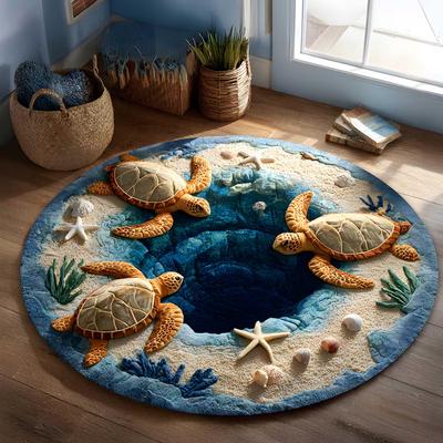Коврик с 3D-эффектом Черепаха Коврик с морскими животными Круглый коврик Морская жизнь Домашний декор Морской подарок Бирюзовый коврик с черепахой Подарок любителям черепах