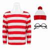 Adult Red & White Striped Cosplay Outfit with Glasses and Hat for Christmas