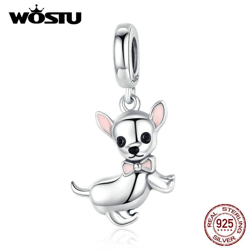 WOSTU Authentic 925 Sterling Silver Chihuahua Dog Charm Fit Original Bracelet DIY Beads