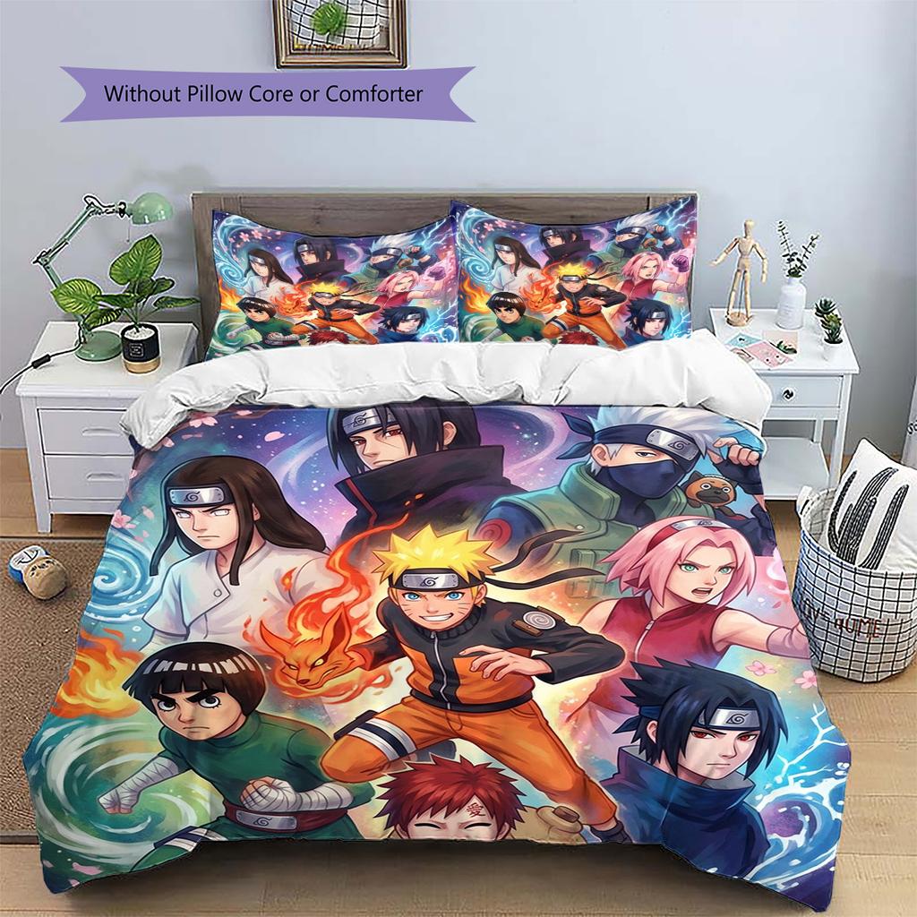 Naruto Pattern Bedding Quilt Set Quilt Cover Pillowcase Home Decoration Birthday Gift (1 * duvet cover + 2 * pillowcase, without core)