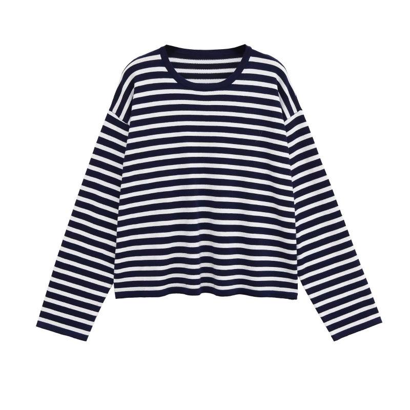 European and American style, new women's clothing, fashionable, versatile, cross-border foreign trade wholesale striped knitted sweater