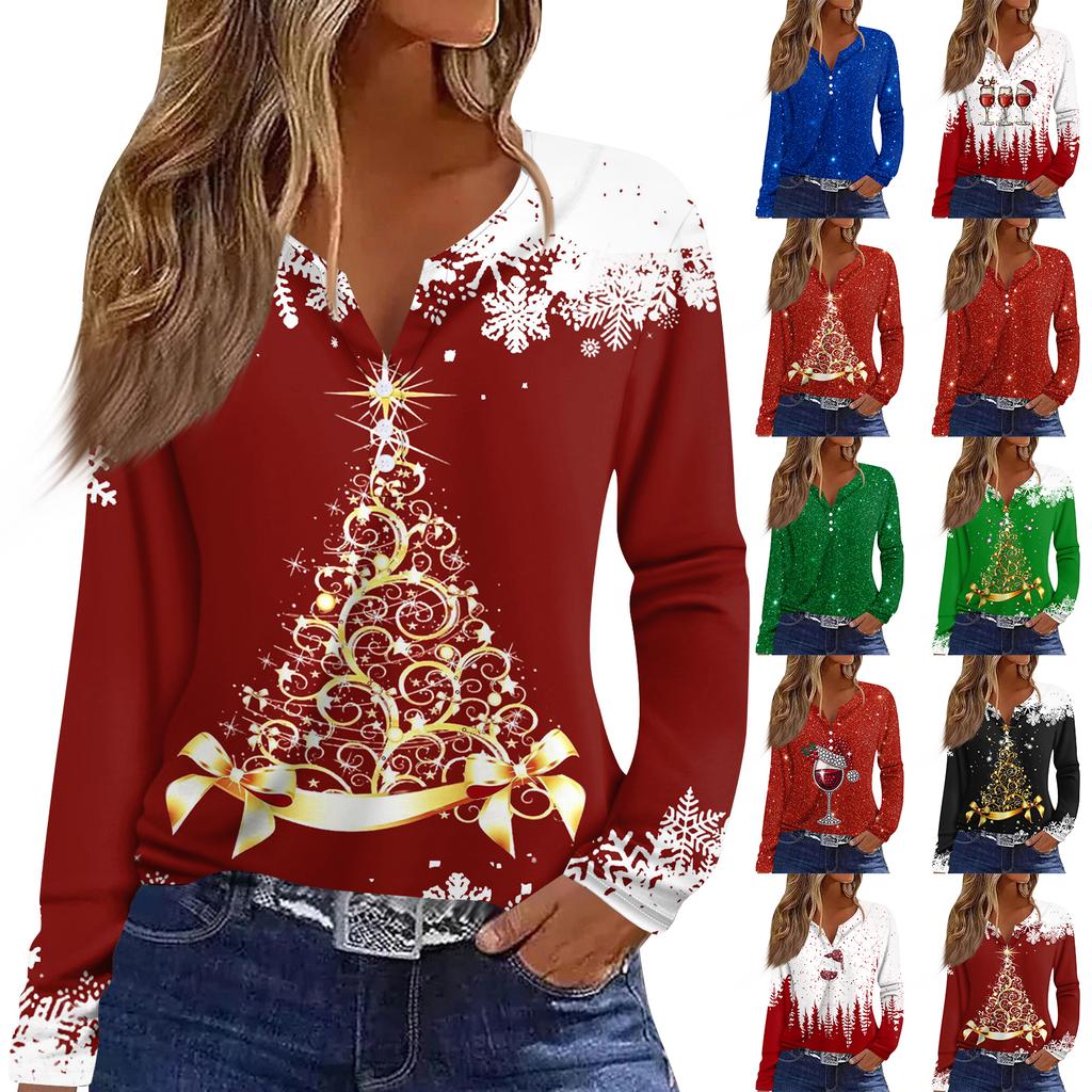 Women's Fashion Casual Floral Print V Neck Long Sleeved Button Up T Shirt Top Long Sleeved Top