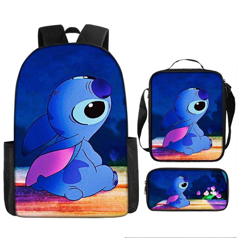 Stitch Backpack Set 3-Piece Lilo & Stitch School Backpack Insulated Lunch Bag Pencil Case Oxford Cloth Large Capacity