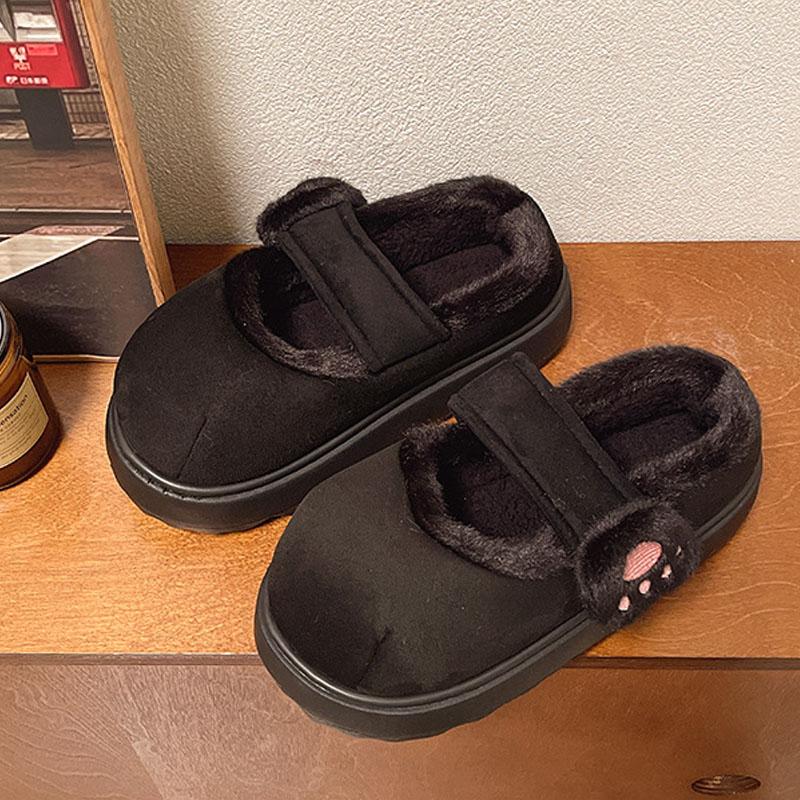 Женская хлопковая обувь осень-зима милый кот пушистый плюш теплая домашняя обувь фланелевые тапочки на липучке EVA платформа домашние ботинки