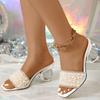 New Women's Sandals Crystal Pearls with Crystal Heel Slippers, Banquet Dress Shoes