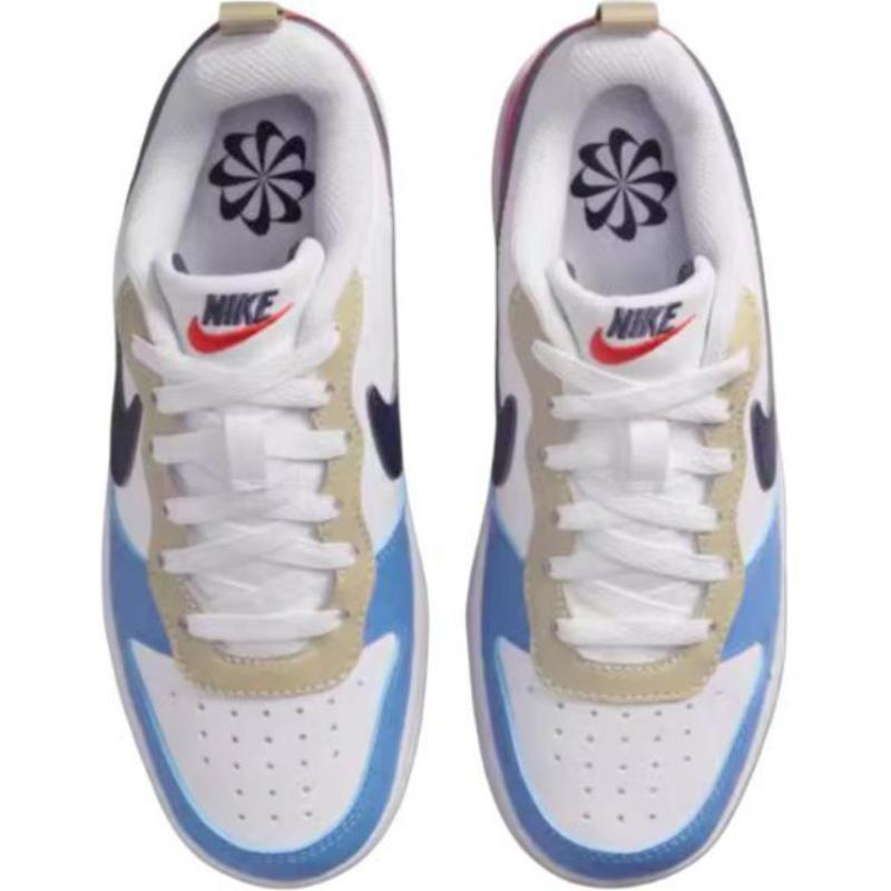 Nike Court Borough Cushioning Abrasion Resistant Breathable Low Top Kids' Skateboarding Shoes White Blue Sneakers DV5456-124