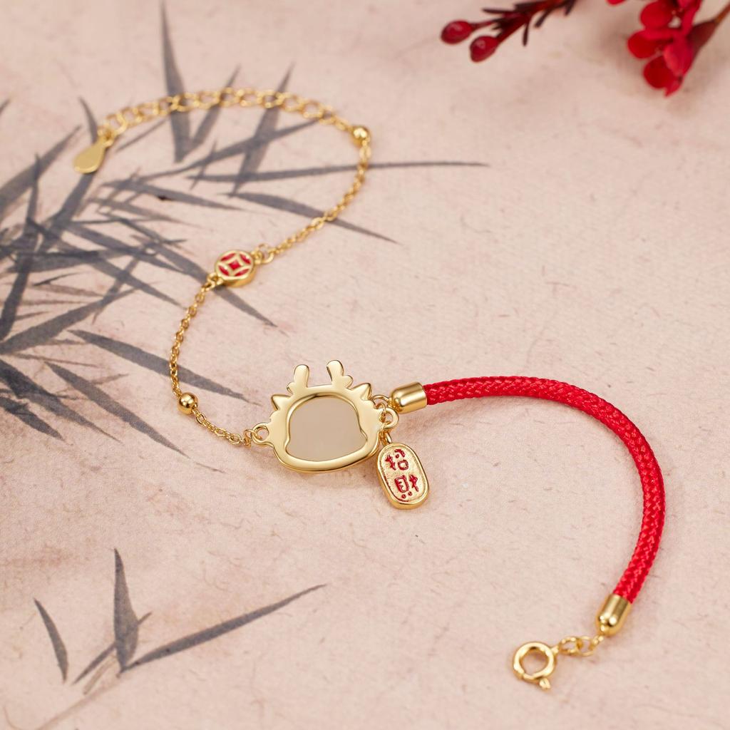 S925 стерлингового серебра Нефритовый дракон Нафу красный браслет веревка женский ретро Хотан нефрит зодиакальный дракон натальный год ребенок дракона