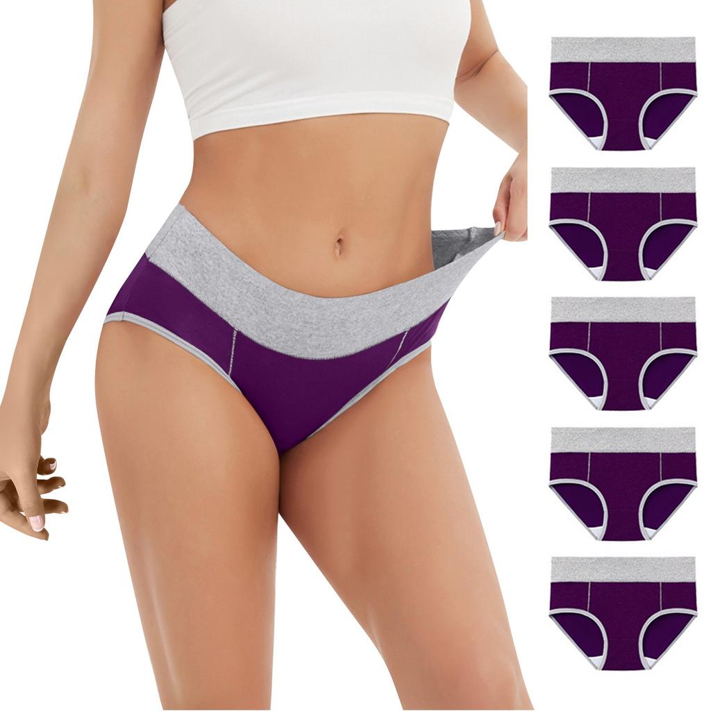 5PC Women's Large Color Cotton High Waist Pants With Raised Hips Underwear