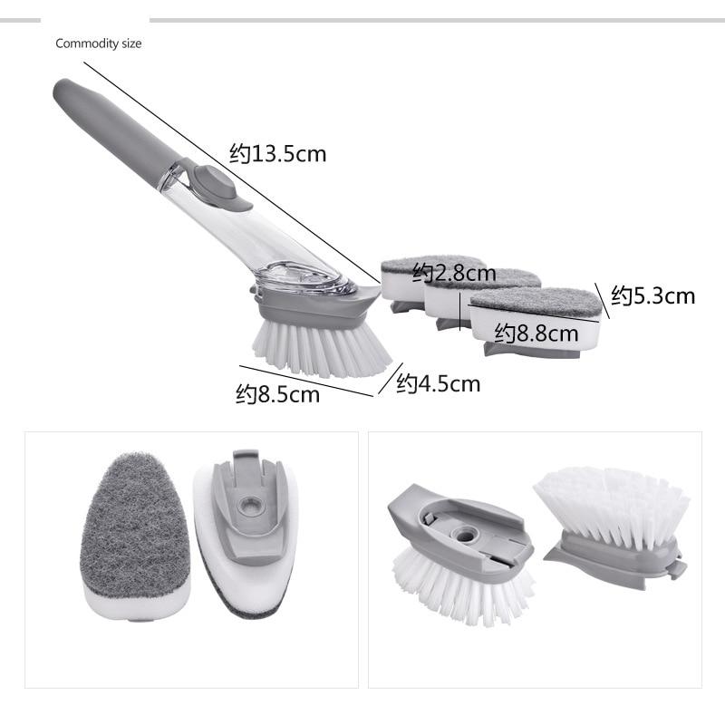 Kitchen Cleaning Brush 2 In 1 Long Handle Cleaing Brush with Removable Brush Sponge Dispenser Dishwashing Brush