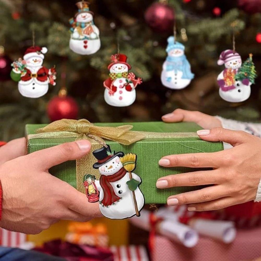 12Pcs DIY Christmas Snowman Pendant Wooden Santa Hanging Pendants Gift Christmas Tree Decoration