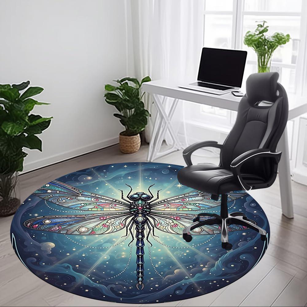 1pc Dragonfly Staine Glass Office Round Rug, Non-slip, Soft and Durable Office Rug for Interior Decoration, Perfect for Office,Decoration yy260204080