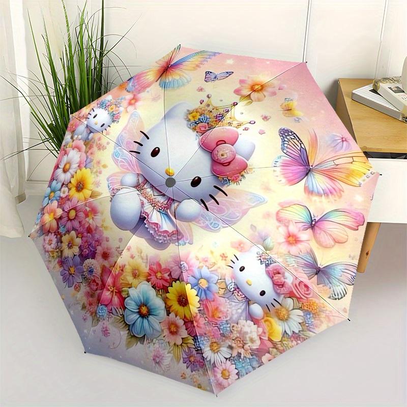1pc Hello Kitty Floral Fantasy Umbrella with Plastic Handle,Suitable for All Seasons Home Travel Outdoor UmbrellaSanlio390