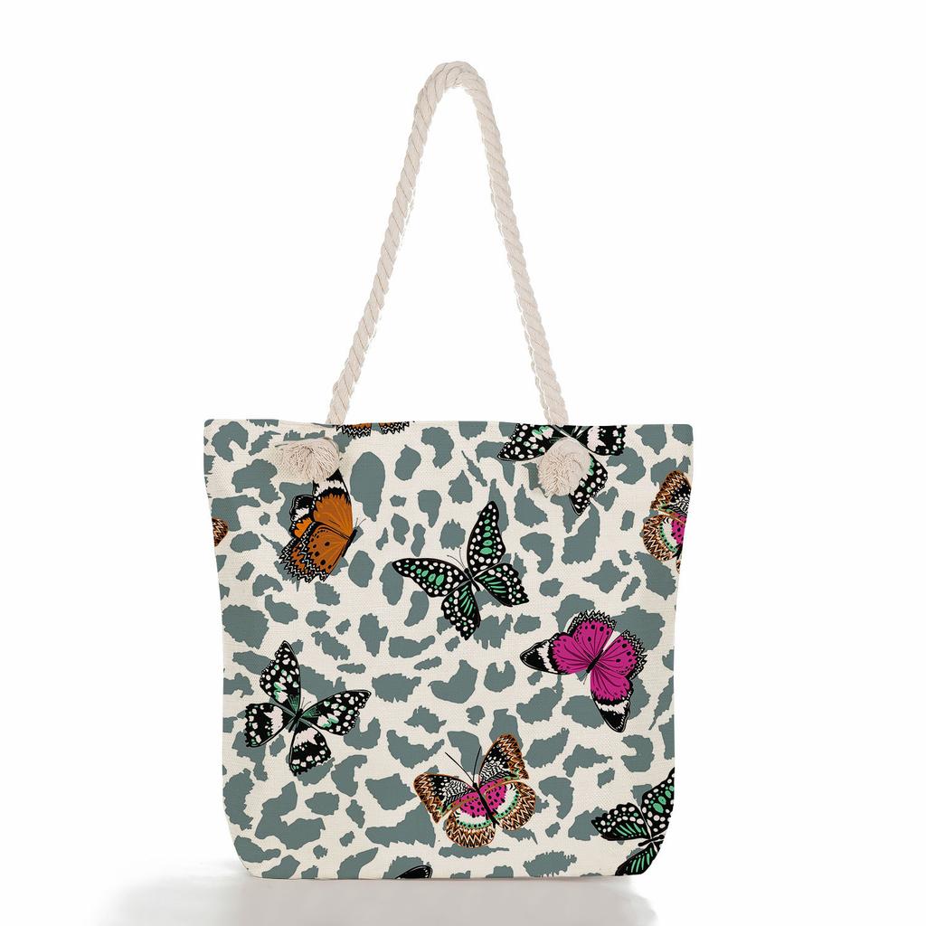 Multifunctional Flowers and butterflies Printed Thick Rope Shoulder Beach Bag Casual large capacity handbag 7615 KTB
