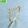 Милое женское кольцо с белым кристаллом и камнем, тонкое обручальное кольцо из желтого золота для женщин, обручальное кольцо с короной королевы любви