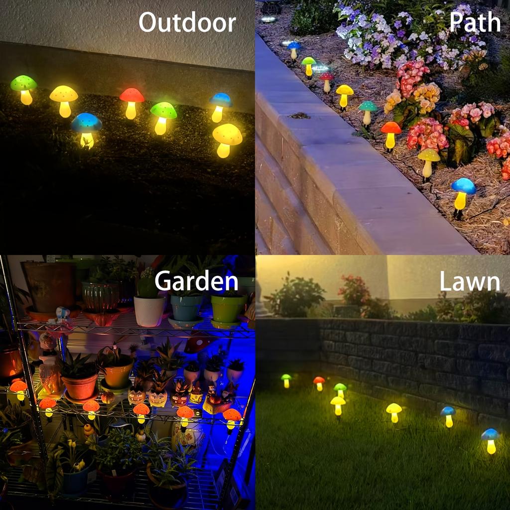 8 шт. солнечных грибовидных светильников для сада - 8 режимов освещения, идеально подходят для дорожек и уличного декора, рождественского декора
