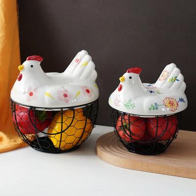 Подставка для яиц Фруктовая Железная Корзина для Хранения Керамическая Крышка в Форме Курицы Украшение Большая Вместимость Кухонный Органайзер