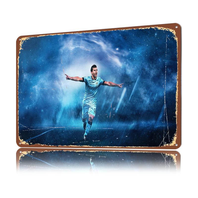 Sergio Agero Football Poster Customized Vintage Metal Signs Wall Art Retro Tin Plaque for Soccer Fans Coffee Bar Accessories