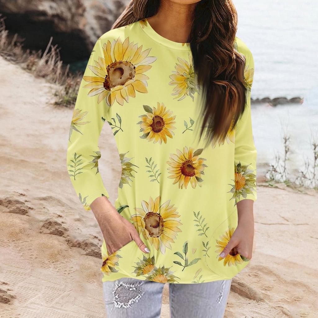 Женская модная повседневная футболка с карманом и круглым вырезом с рукавами 3/4 и топом