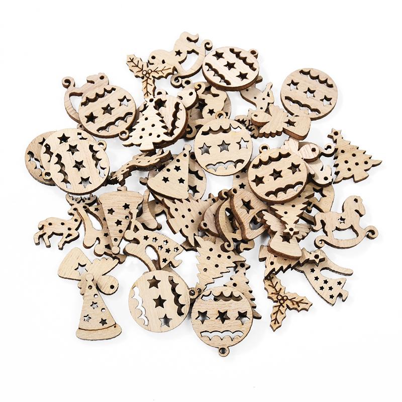 50 шт. рождественские деревянные украшения незаконченные деревянные срезы чип рождественская елка подвесной кулон Noel домашнее украшение DIY подарок ремесло