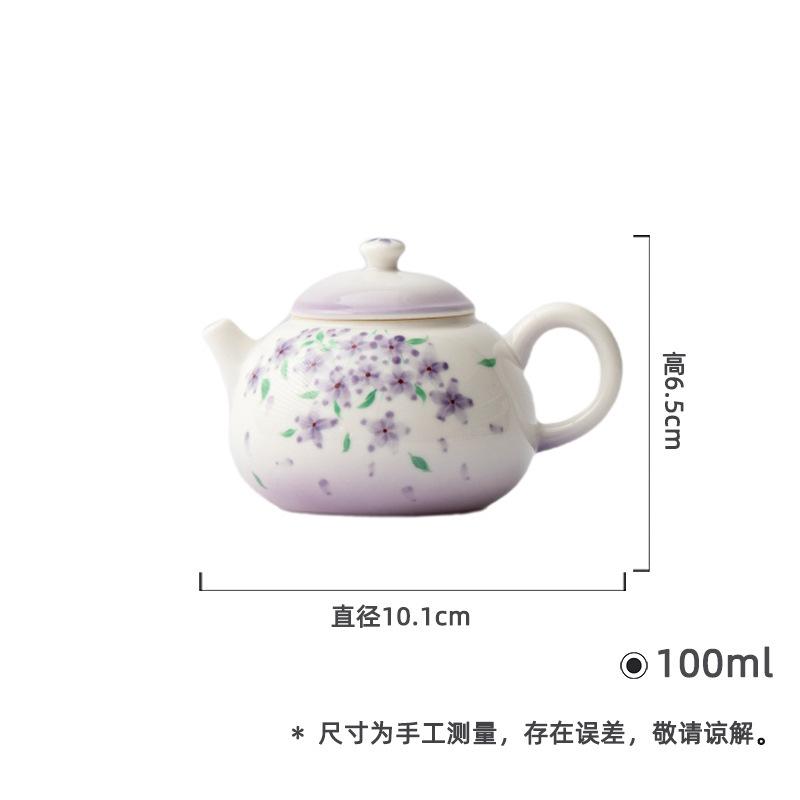 100ml Jade Mud Hand-painted Purple Flower Teapot Aesthetic Tea Infuser Pot Tea Maker Kettle With Ball Hole Teaset Decoration
