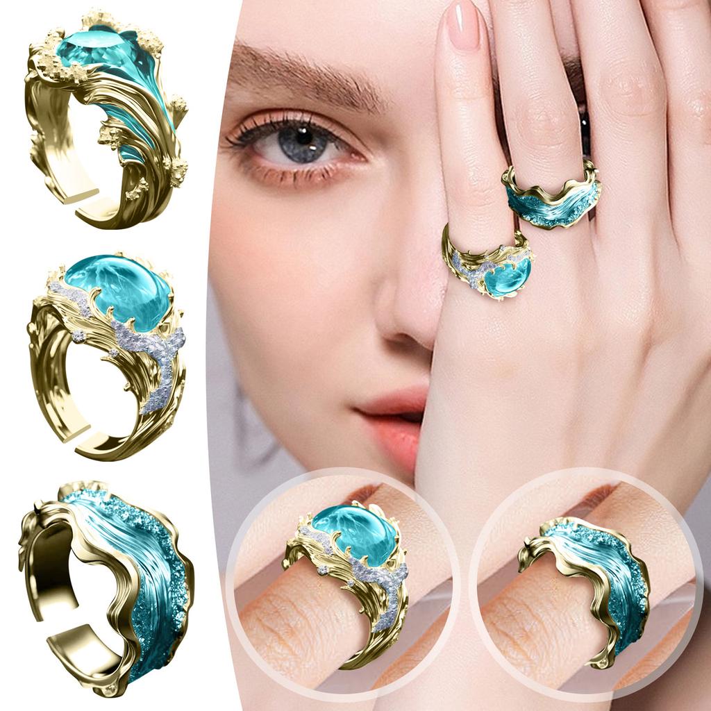 Heartbeat Of The Sea Wave Ring Open Ring, Love Gift, Surprise Gift, Men's And Women's Ring