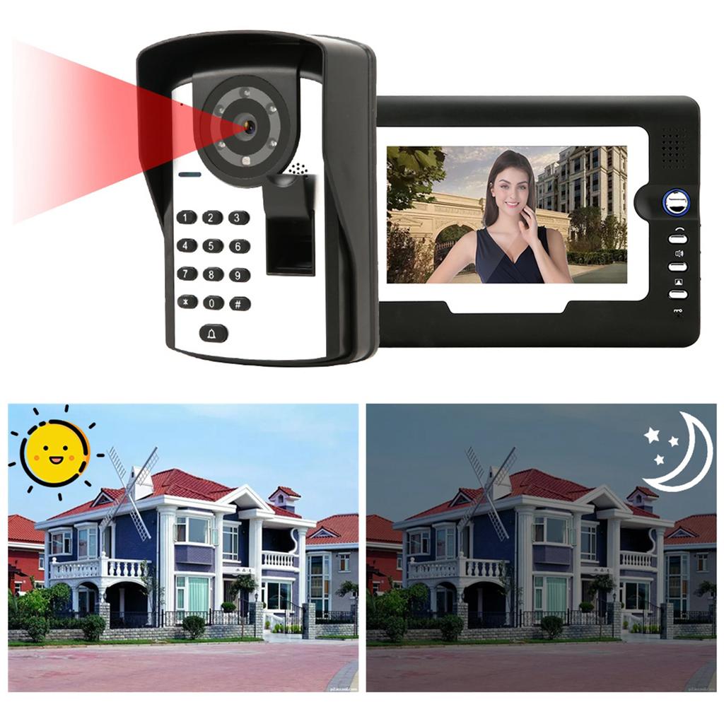 7-дюймовый ЖК-дисплей Пароль Отпечатки пальцев Видеодомофон Визуальный Дверной Звонок