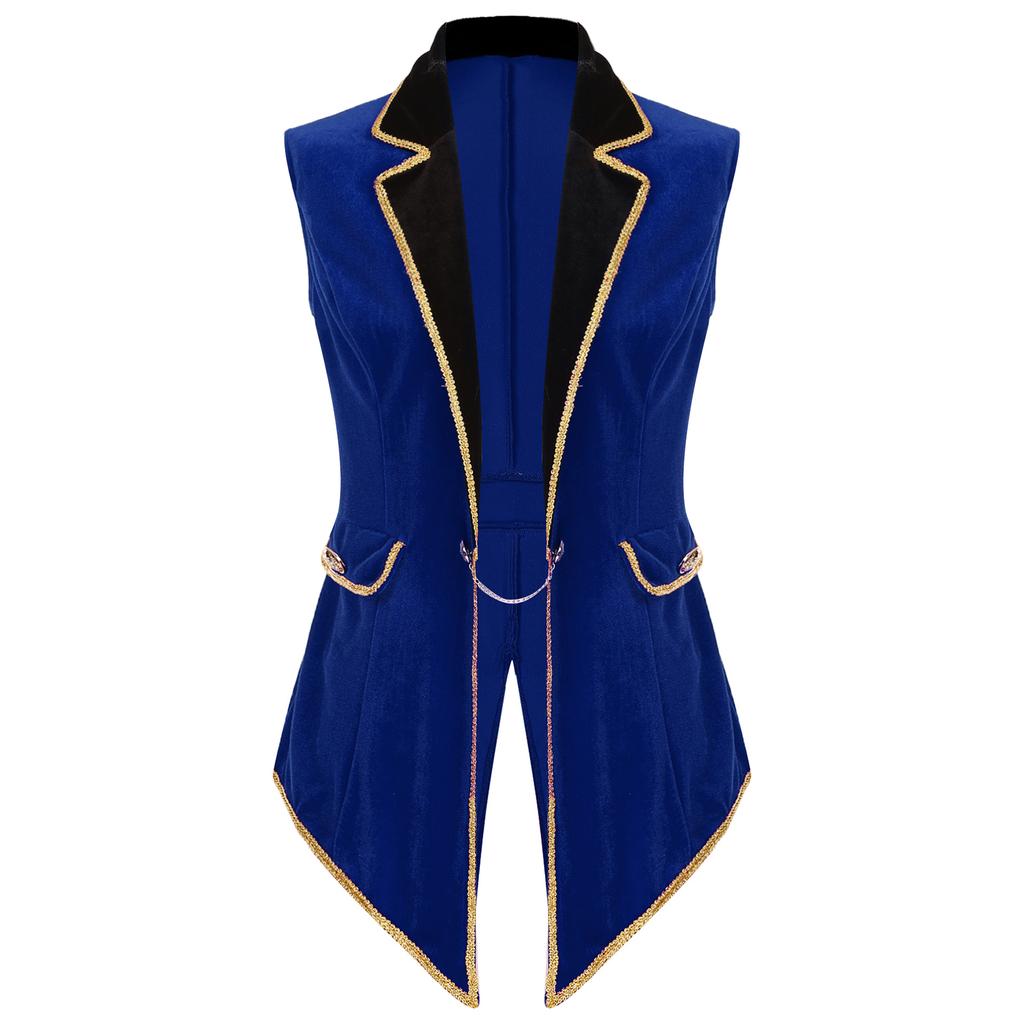 Womens Circus Ringmaster Costume Velvet Sleeveless Tailcoat Lapel Design Halloween Cosplay