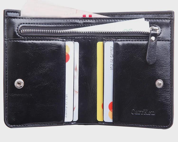 Мужской короткий кошелек на молнии из вощеной кожи - большая вместимость, многофункциональный дизайн