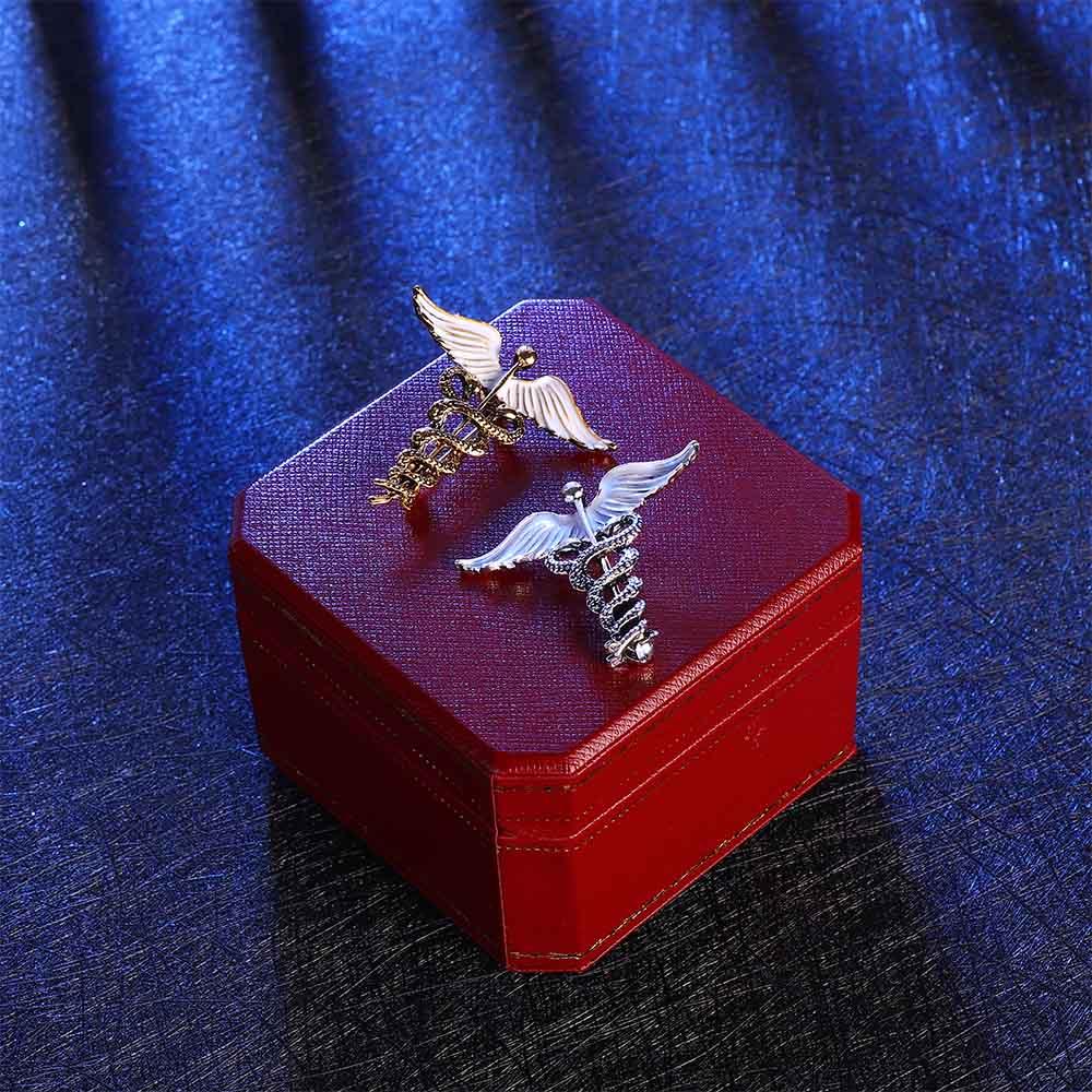 Vintage Caduceus Enamel Metal Badge Snake Collar Clothing Corsage Jewelry Brooch Pins Accessories